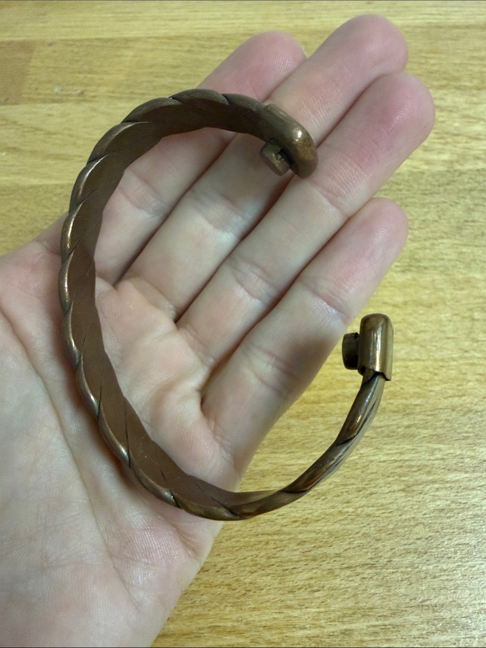 Heavy textured braid open cuff copper rigid bracelet
